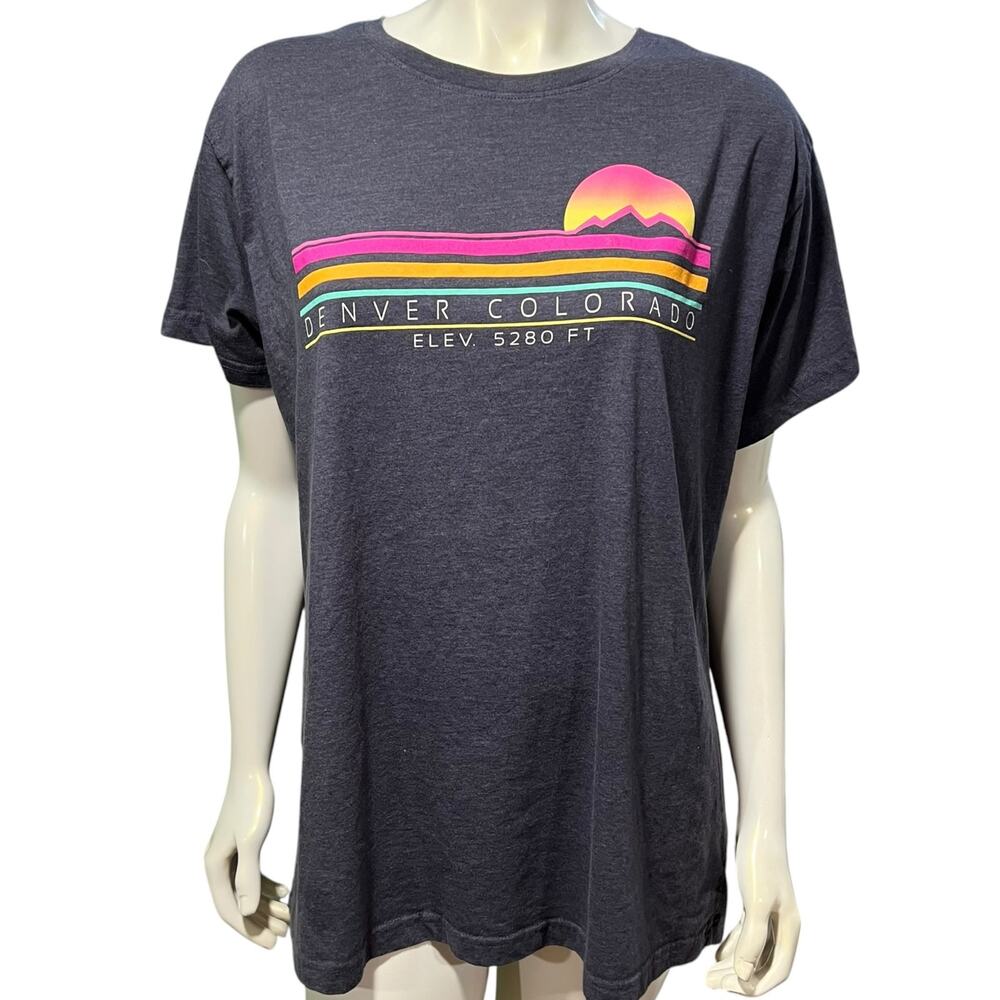 Denver Colorado Retro Sunset Mountains Graphic T Shirt Charcoal Grey